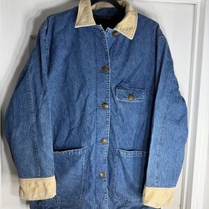 Henry Geist Denim Barn Jacket Plaid Corduroy Reversible Button Up